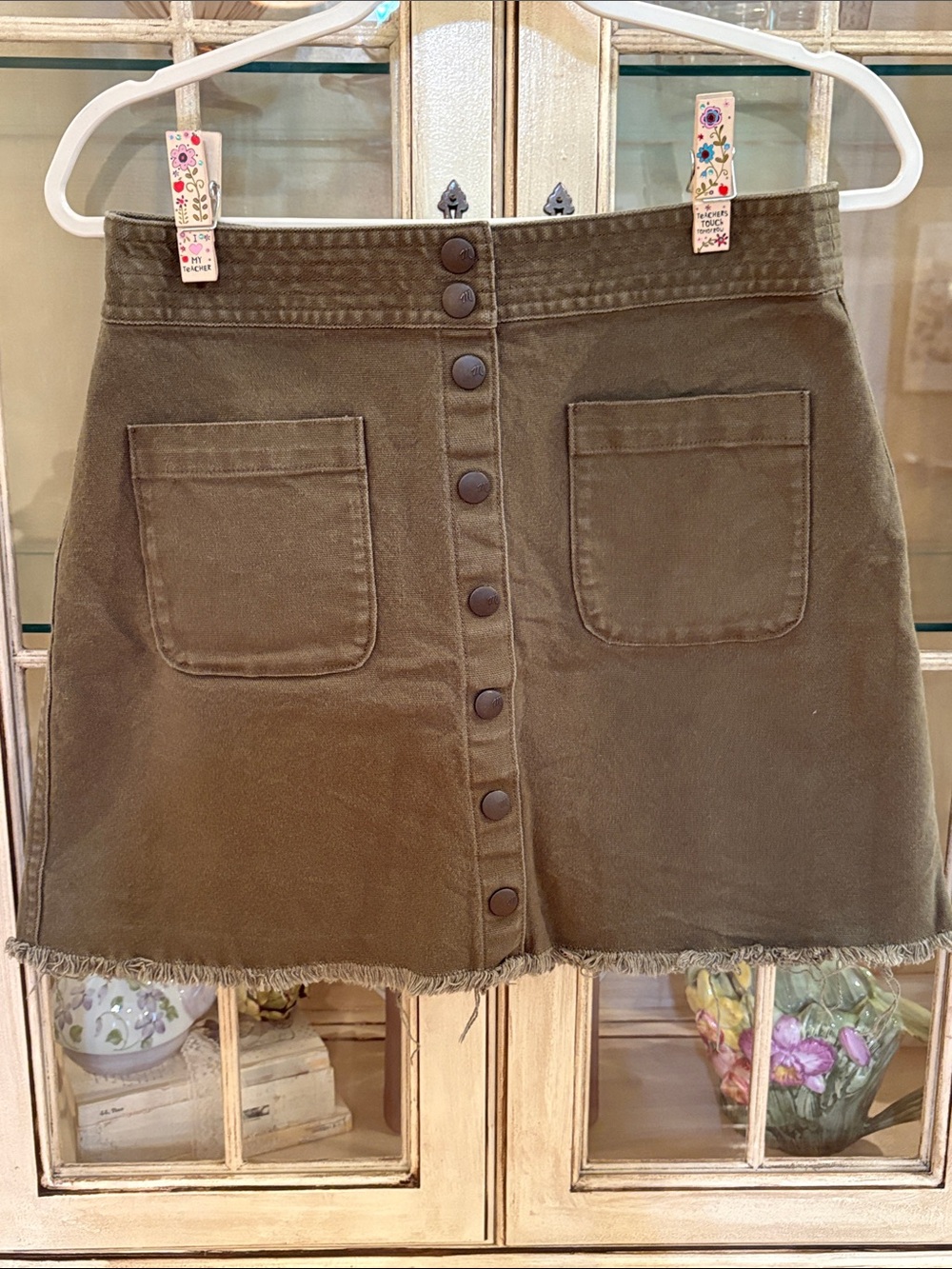 EUC Madewell Cotton Blend Olive Button-Front Mini Skirt